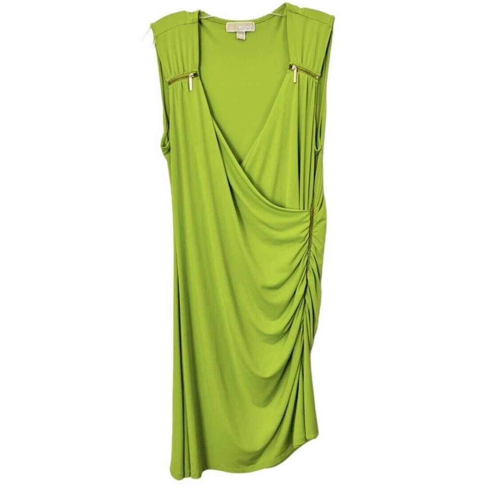 Michael Kors Fresh Lime Green Gold Zipper Faux Wrap  Dress Size 6